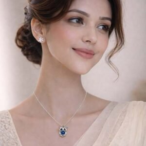 925 Silver Owl Pendant Chain with Blue Stone