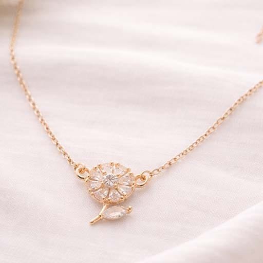 Rose Gold Finish Solitaire Floral Silver Chain - Image 2