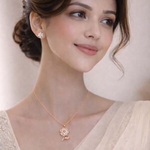 Rose Gold Finish Solitaire Floral Silver Chain