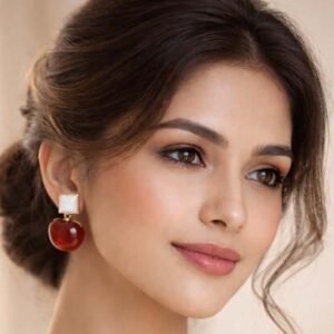 Kiyana Square Stud & Ruby Red Drop Earrings