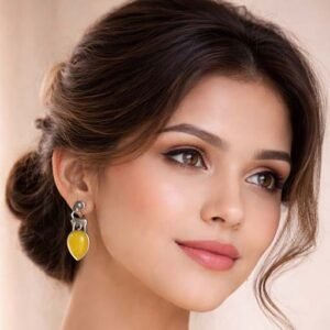 Yellow orange Stone Teardrop Drop Earrings