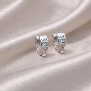 Star Glow Silver Huggie Earrings