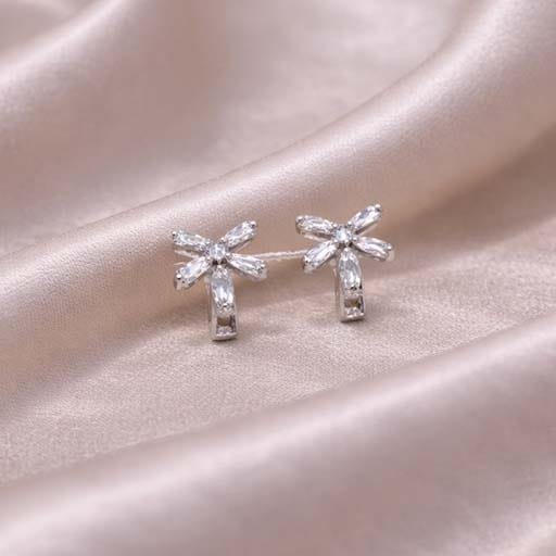Radiant Fan Crystal Silver Huggie Earrings - Image 2