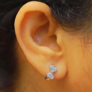 Twin Heart Sparkle Silver Stud Earrings