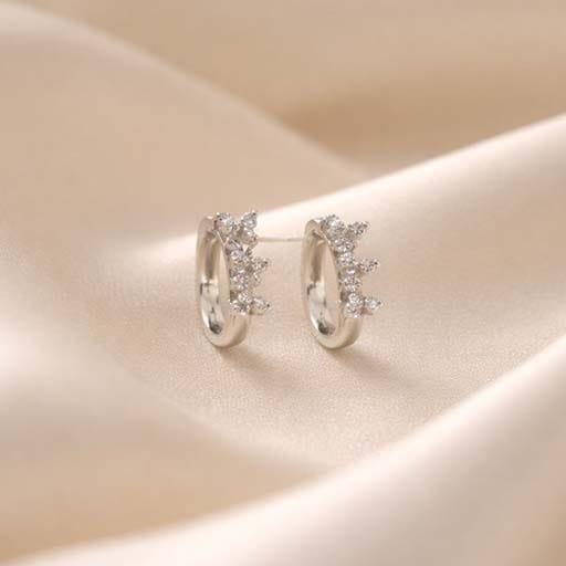 Crystal Bloom Silver Hoop Earrings - Image 2