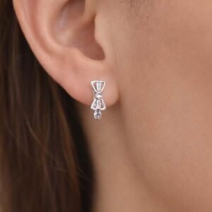 Crystal Bow Silver Huggie Earrings