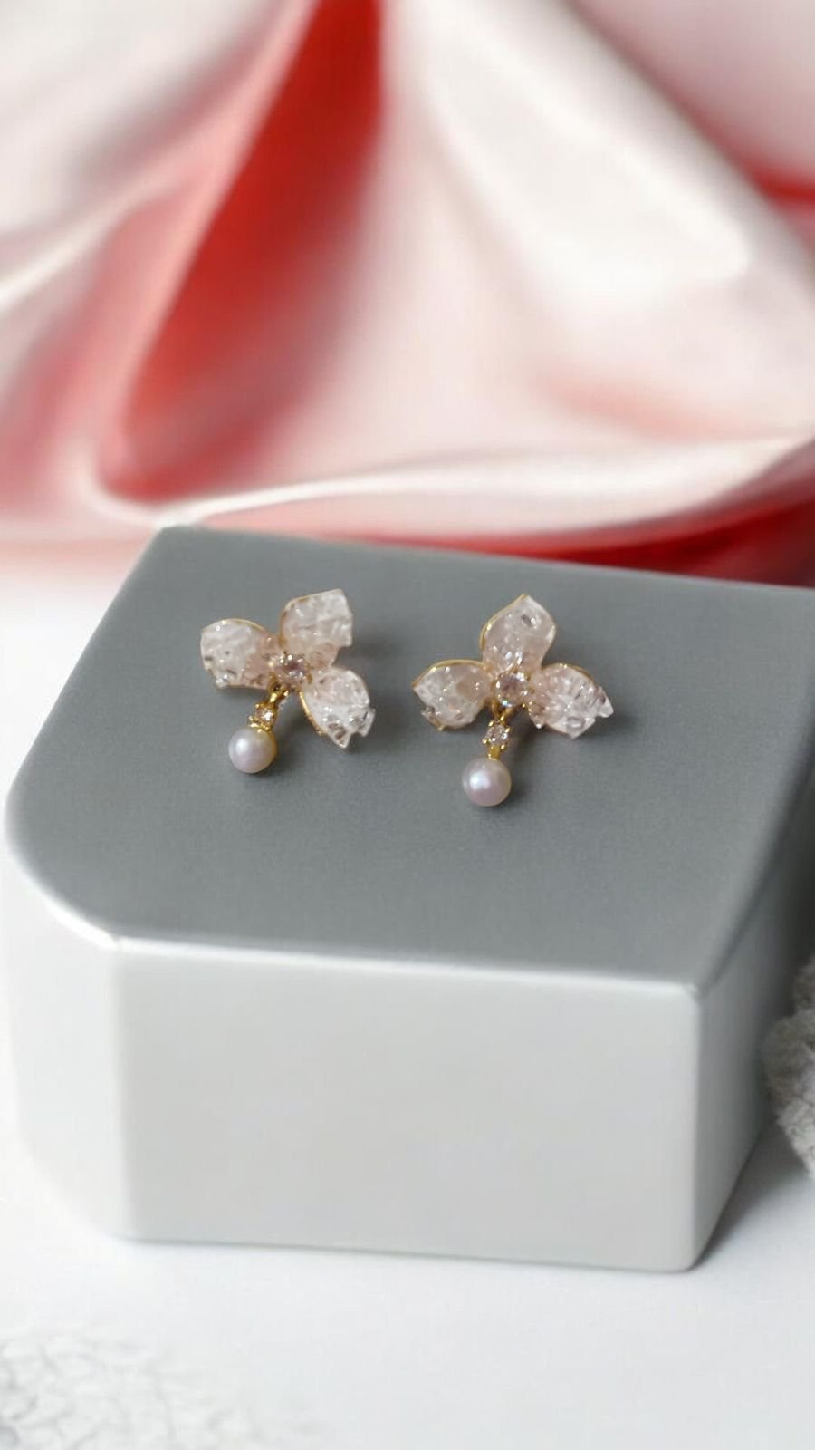 Floral Pearl Drop Earrings - Elegant & Minimal Design - Image 2