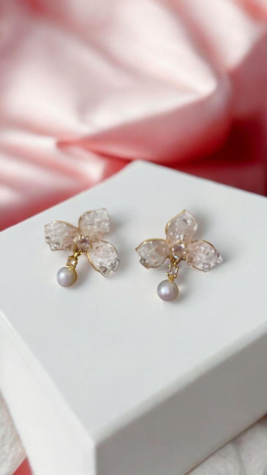 Floral Pearl Drop Earrings - Elegant & Minimal Design - Image 3