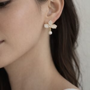 Floral Pearl Drop Earrings - Elegant & Minimal Design