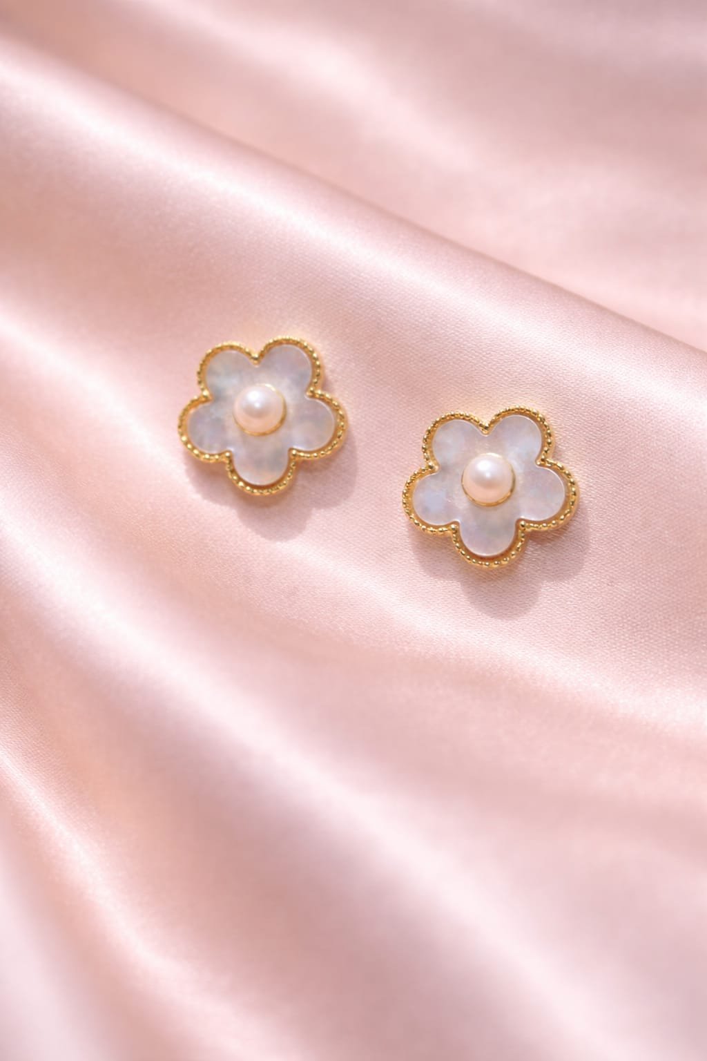 Floral Pearl Stud Earrings - Image 2