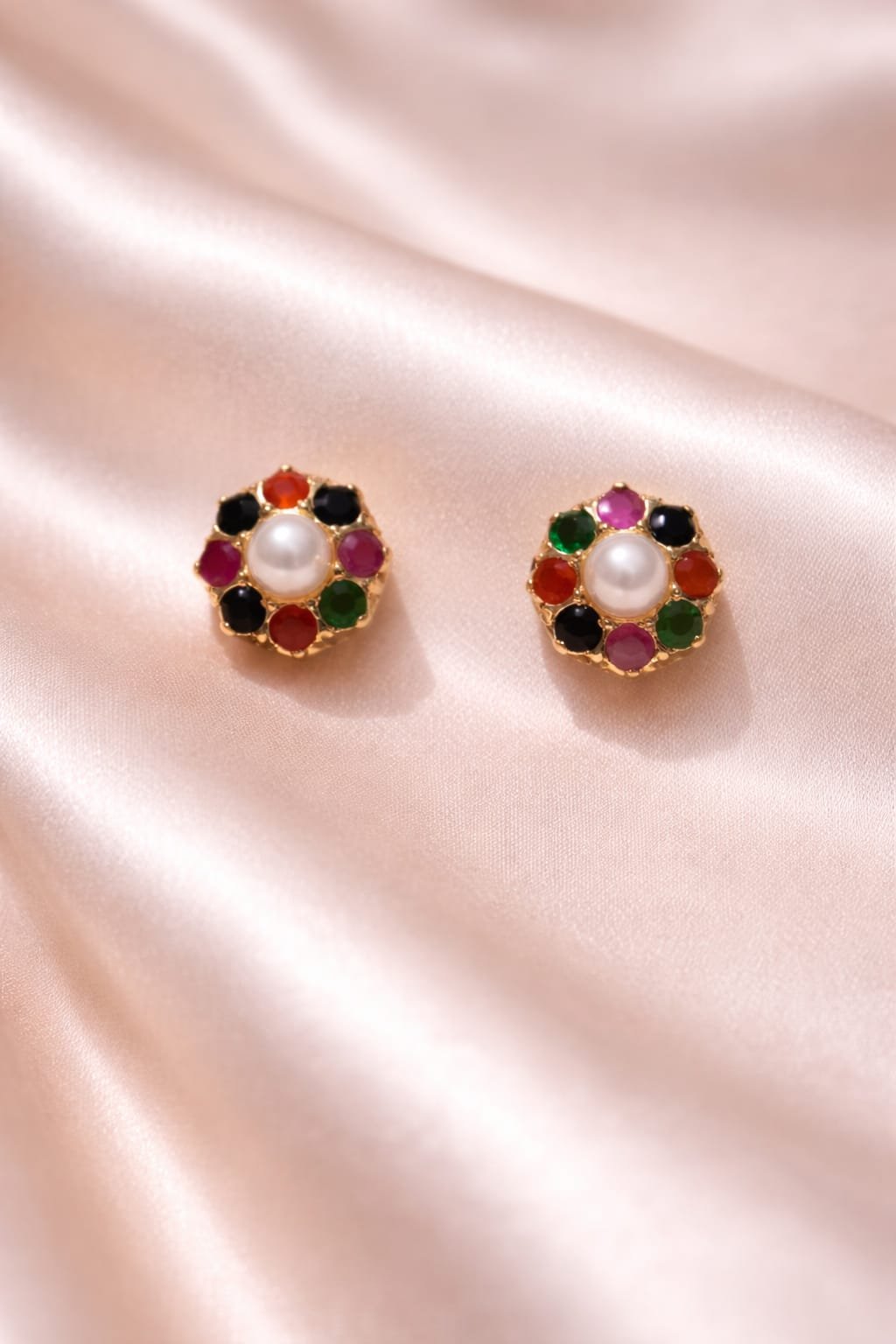 Multicolor Pearl Stud Earrings - Image 2