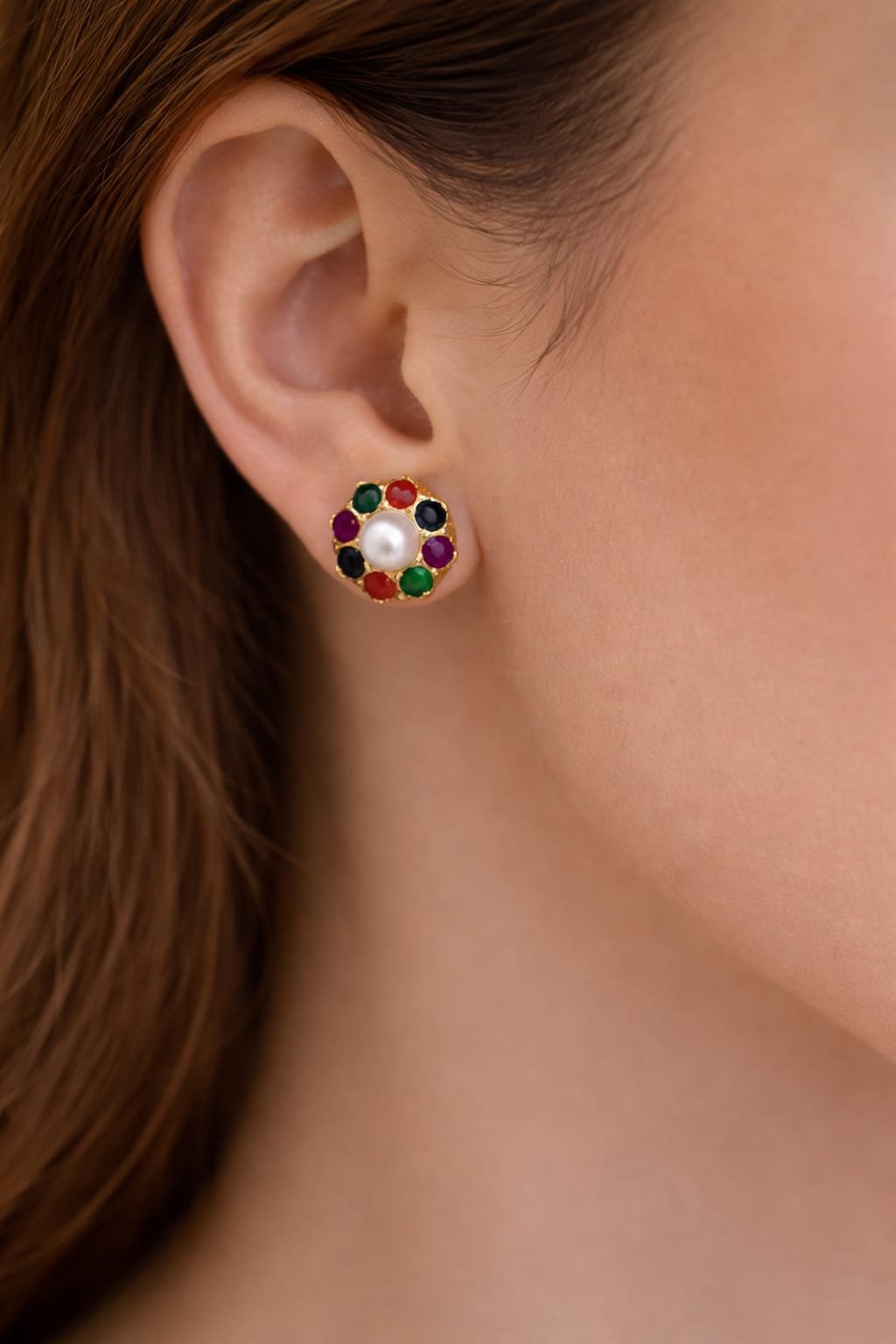 Multicolor Pearl Stud Earrings