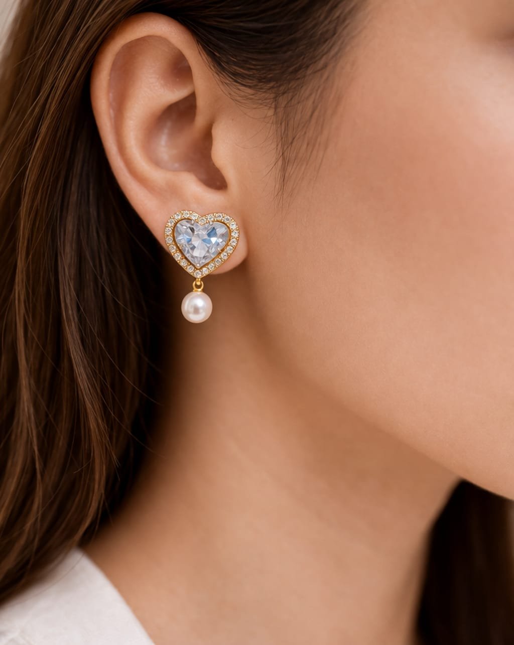 Heart Pearl Drop Earrings