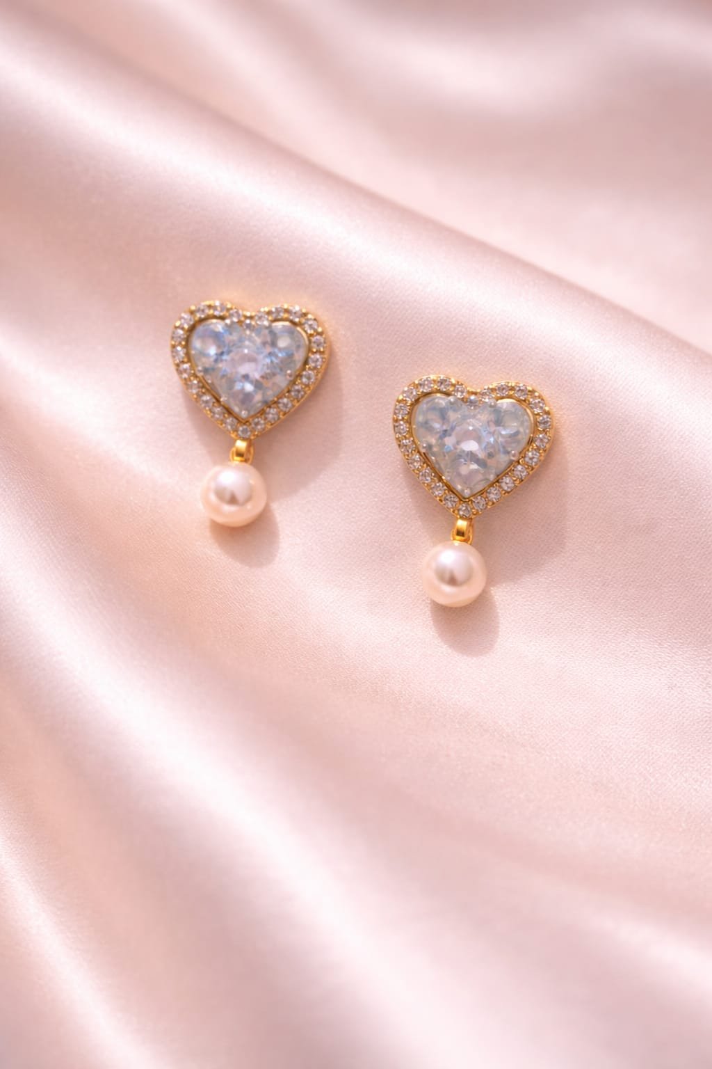 Heart Pearl Drop Earrings - Image 2
