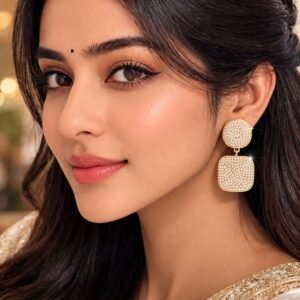 Pearl Square Gold Statement Earrings