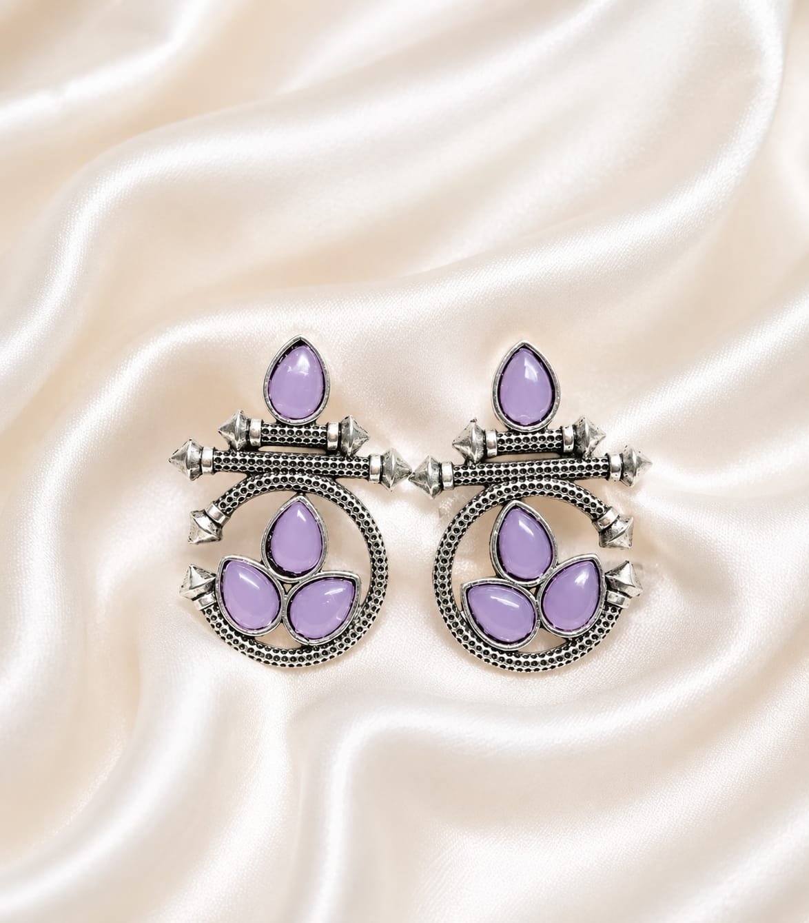 Lavender Petal Oxidized Statement Earrings - Image 2