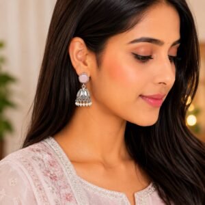 Blush Pearl Oxidized Jhumka Earrings