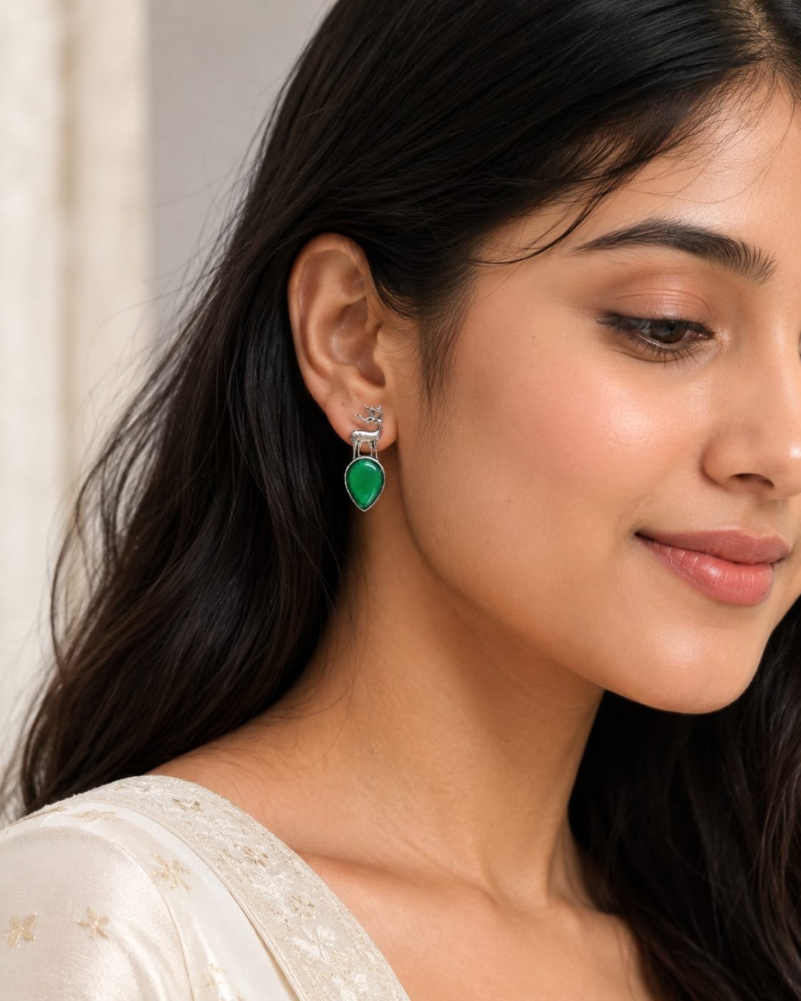 Green Crystal Deer Stud Earrings