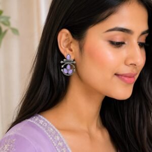 Lavender Petal Oxidized Statement Earrings