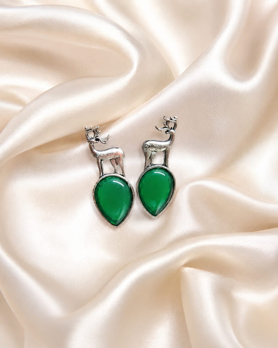 Green Crystal Deer Stud Earrings - Image 2