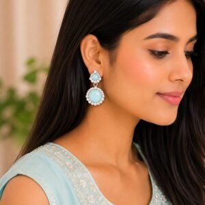 Sky Blue Crystal Halo Drop Earrings